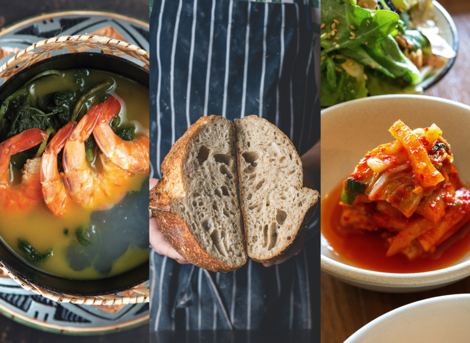 Na foto, kimchi, pão e tucupi.